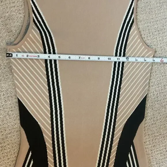 Ohne Titel Striped Bodycon Black Beige Dress Size Medium - Picture 7 of 10